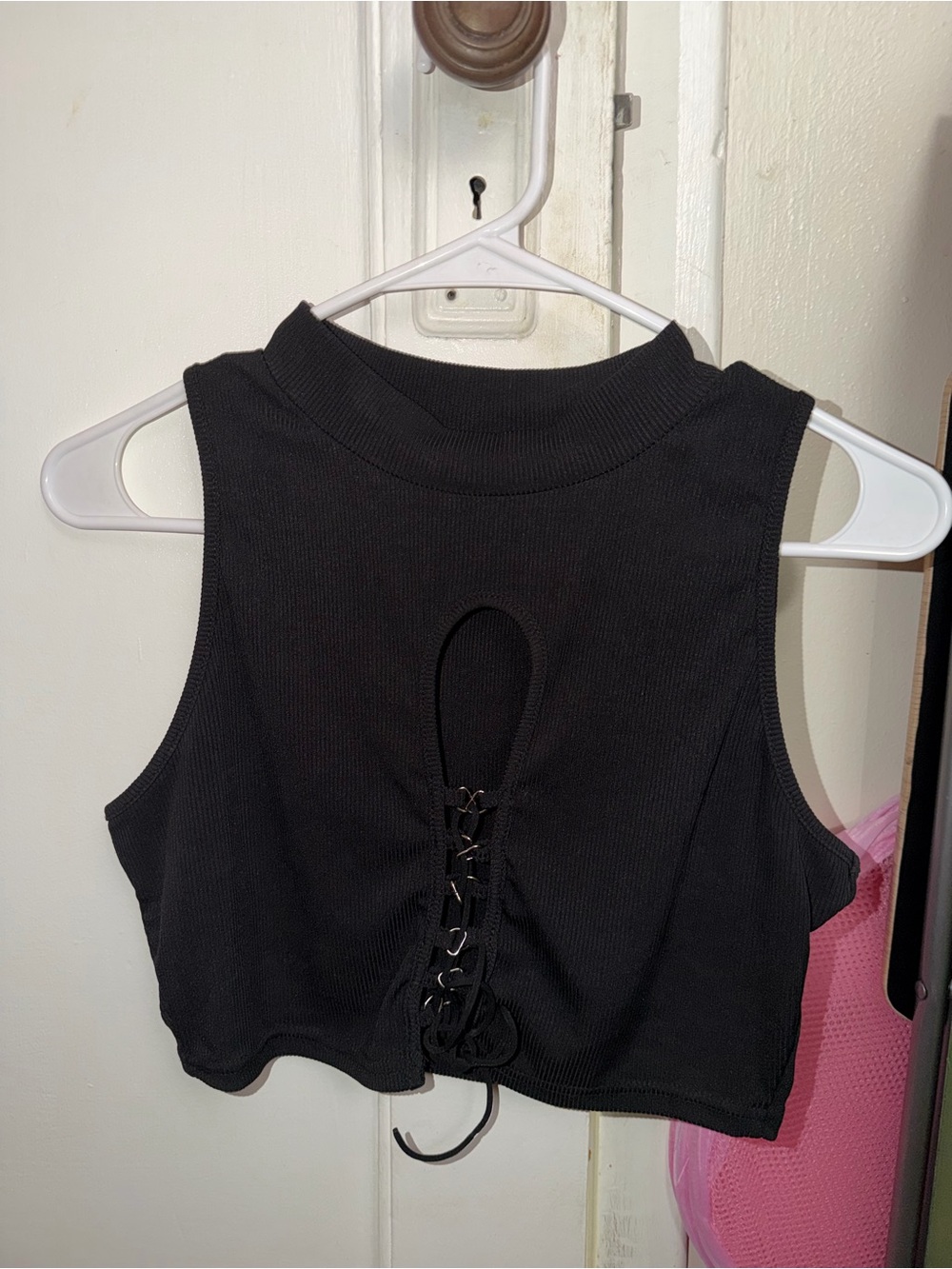Black Sleeveless Lace-Up Crop Top - Women